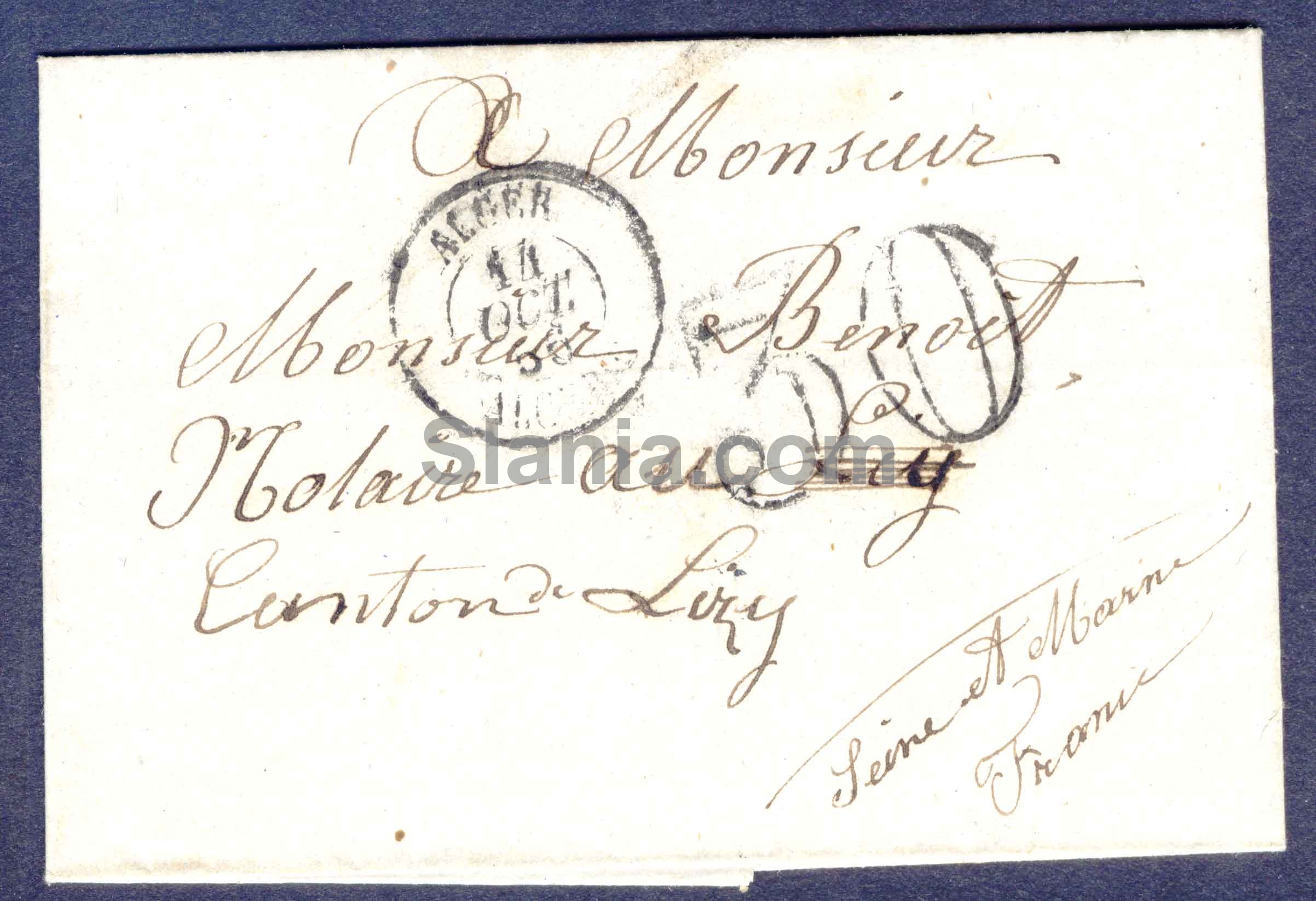 1856 Fransk historisk frimærkeløst brev